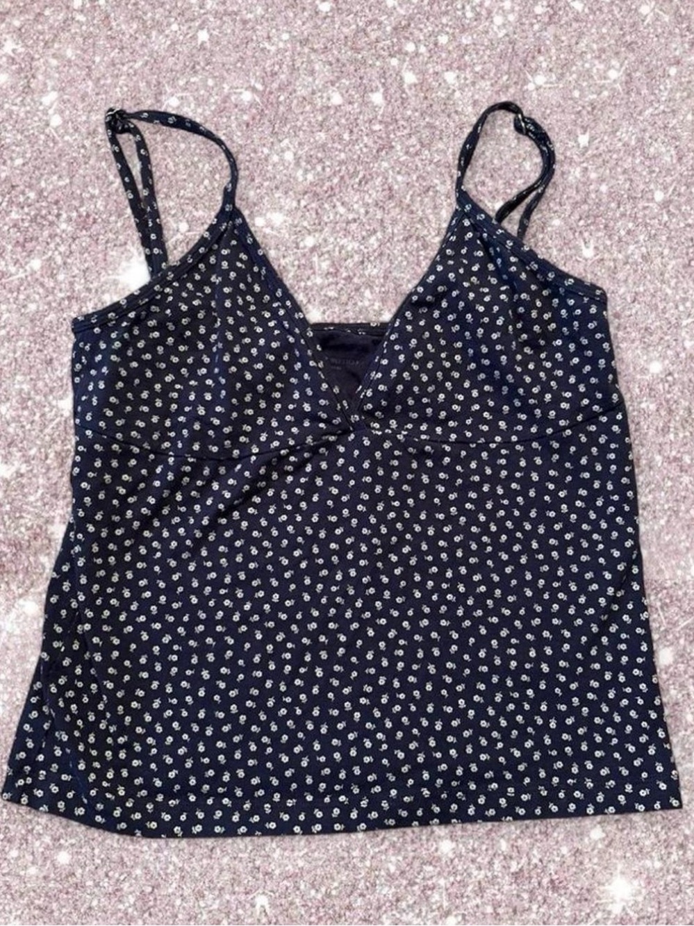 Brandy Melville Women's Navy Floral Cami Top With Adjustable Straps